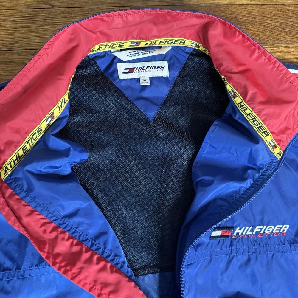 Hilfiger Athletics Vintage Men's Windbreaker Jacket Full Zip Nylon Blue Red M - Picture 5 of 10